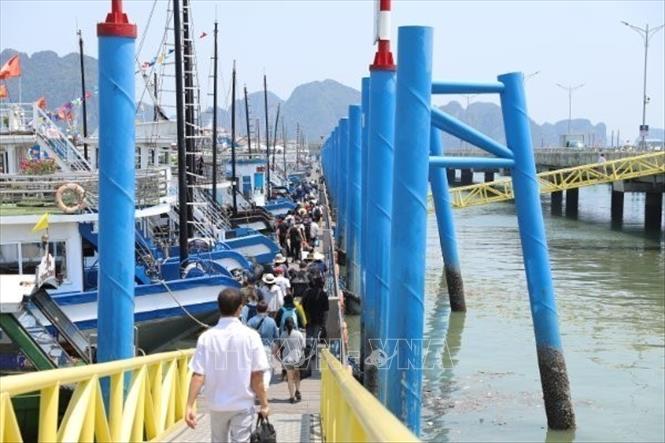 Trong ảnh: Du khách chen chúc xuống tàu tham quan vịnh Hạ Long. Ảnh: Thanh Vân-TTXVN