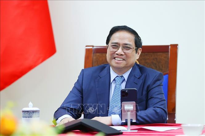Trong ảnh: Thủ tướng Phạm Minh Chính điện đàm với Thủ tướng Campuchia Samdech Techo Hun Sen. Ảnh: Dương Giang-TTXVN