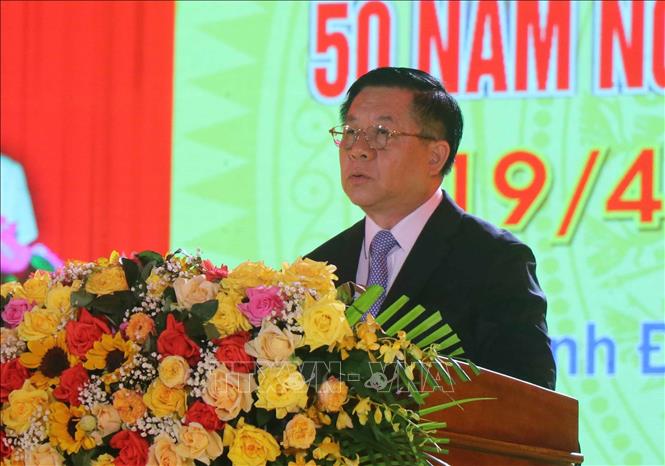 Đồng chí Nguyễn Trọng Nghĩa, Bí thư Trung ương Đảng, Trưởng Ban Tuyên giáo Trung ương phát biểu tại buổi lễ. Ảnh: Kha Phạm – TTXVN