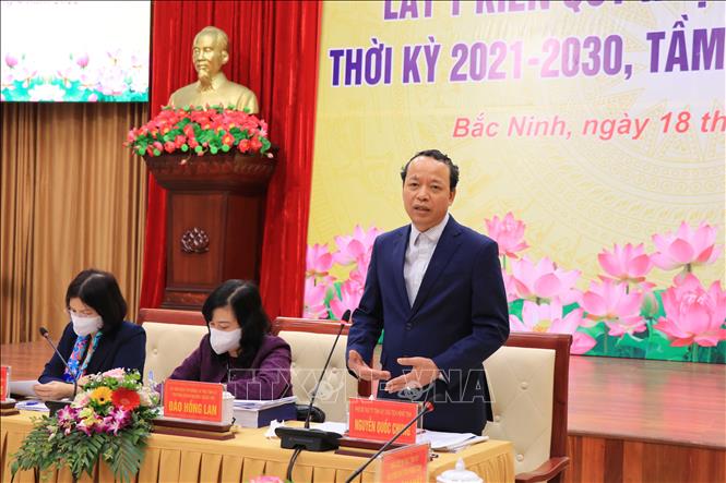 Trong ảnh: Phó Bí thư Thường trực Tỉnh ủy, Chủ tịch HĐND tỉnh Bắc Ninh Nguyễn Quốc Chung phát biểu tại Hội thảo. Ảnh: Đinh Văn Nhiều- TTXVN