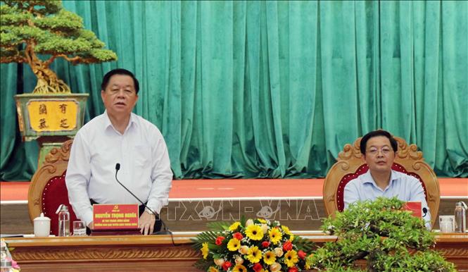 Đồng chí Nguyễn Trọng Nghĩa, Bí thư Trung ương Đảng, Trưởng Ban Tuyên giáo Trung ương phát biểu tại buổi làm việc với tỉnh Bình Định. Ảnh: Kha Phạm – TTXVN.