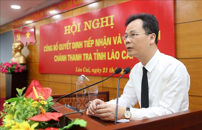 Trong ảnh: Đồng chí Nguyễn Thành Sinh, Chánh thanh tra tỉnh Lào Cai phát biểu nhận nhiệm vụ. Ảnh: Quốc Khánh - TTXVN