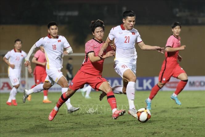 Trong ảnh: Kết thúc trận đấu, đội tuyển U23 Việt Nam giành chiến thắng với tỷ số 1-0. Ảnh: Minh Quyết - TTXVN