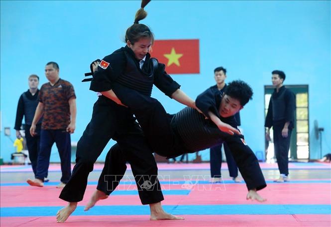 Trong ảnh: Một đòn đánh trong thi đấu Pencak Silat. Ảnh: Tuấn Anh - TTXVN