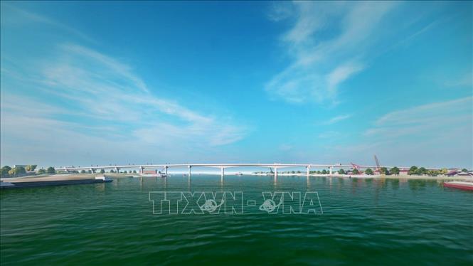 Trong ảnh: Thiết kế cầu Đống Cao nối liền 2 huyện Ý Yên và Nghĩa Hưng, kết nối giao thông hai bờ sông Đào rộng 12m, dài 761,8m, gồm 17 nhịp (3 nhịp chính dầm hộp liên tục và 14 nhịp dẫn bằng dầm Super T). Ảnh: Văn Đạt - TTXVN