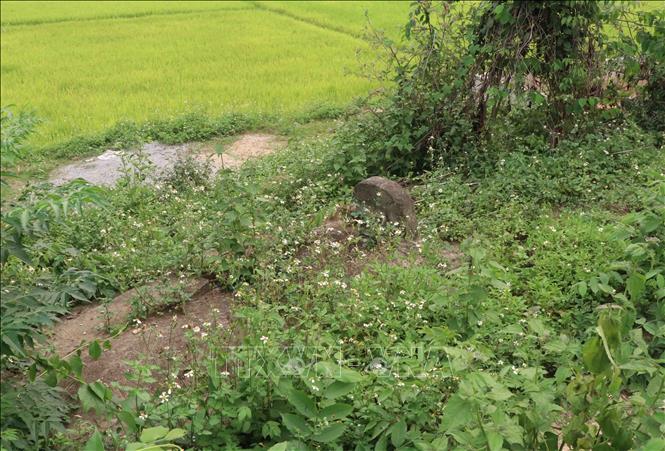 Trong ảnh: Những ngôi mộ và tấm bia đã xuất hiện trên đoạn tường thành di tích quốc gia Thành Tam Vạn nhiều năm trước đây. Ảnh: Xuân Tiến – TTXVN 