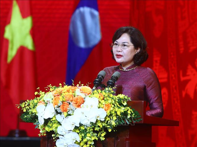 Trong ảnh: Thống đốc Ngân hàng Nhà nước Việt Nam Nguyễn Thị Hồng phát biểu tại buổi lễ. Ảnh: An Đăng - TTXVN