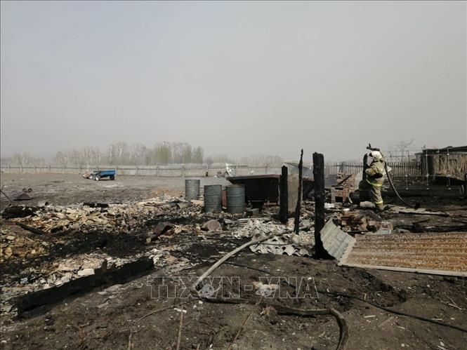 Trong ảnh: Cảnh tàn phá sau vụ cháy rừng tại Krasnoyarsk, vùng Siberia của Nga ngày 7/5/2022. Ảnh: AFP/TTXVN