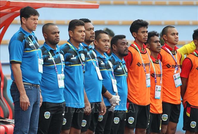 Trong ảnh: Ban huấn luyện đội U23 Myanmar. Ảnh: Quốc Khánh - TTXVN