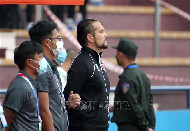 Trong ảnh: Ban huấn luyện đội U23 Timor Leste. Ảnh: Quốc Khánh - TTXVN