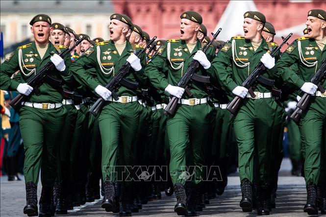 Trong ảnh: Binh sĩ Nga tại lễ tổng duyệt duyệt binh kỷ niệm 77 năm Chiến thắng phát xít (1945-2022) ở Moskva, Nga, ngày 7/5/2022. Ảnh: THX/TTXVN