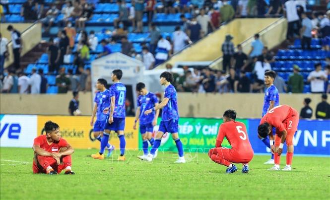 Các cầu thủ U23 Singapore đã thi đấu rất nỗ lực nhưng vẫn phải nhận thất bại nặng nề trước một U23 Thái Lan với đẳng cấp và bản lĩnh vượt trội. Ảnh: Tuấn Anh-TTXVN