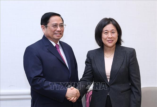 Photo: Prime Minister Pham Minh Chinh and U.S. Trade Representative Katherine Tai. VNA Photo: Dương Giang