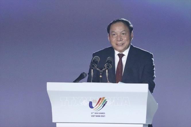 Ông Nguyễn Văn Hùng, Bộ trưởng Bộ Văn hóa, Thể thao và Du lịch, Trưởng Ban Tổ chức SEA Games 31 phát biểu. Ảnh: Minh Quyết -TTXVN