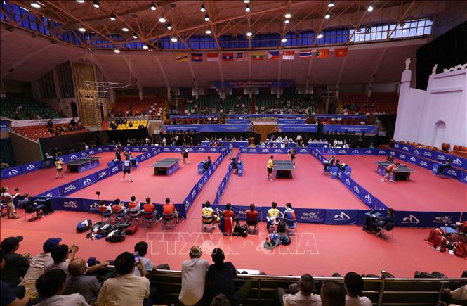 Quang cảnh Nhà thi đấu tỉnh Hải Dương, nơi diễn ra thi đấu môn Bóng bàn. Ảnh: Quý Trung – TTXVN