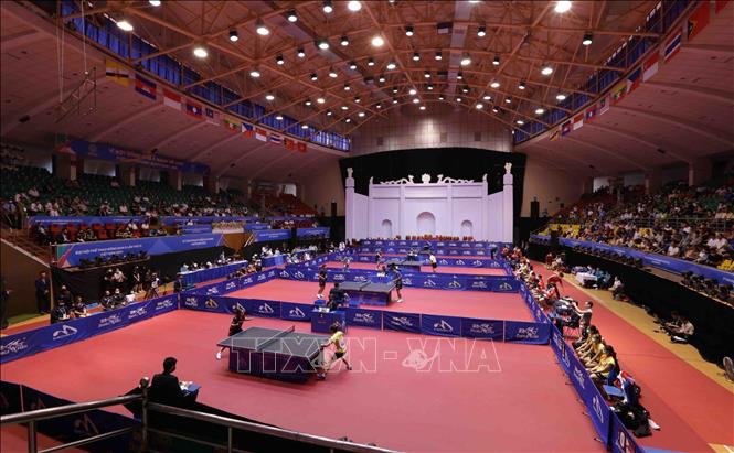  Quang cảnh Nhà thi đấu tỉnh Hải Dương, nơi diễn ra thi đấu môn Bóng bàn. Ảnh: Quý Trung – TTXVN