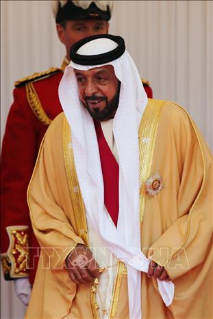 Trong ảnh (tư liệu): Tổng thống UAE Sheikh Khalifa bin Zayed Al Nahyan trong chuyến thăm London, Anh ngày 30/4/2013. Ảnh: AFP/TTXVN