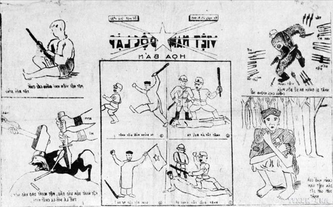 Những bức vẽ đăng trên báo Việt Nam độc lập số ra ngày 29/5/1945 của Hồ Chủ tịch tuyên truyền cổ động cho phong trào cách mạng Việt Nam. Ảnh: TTXVN