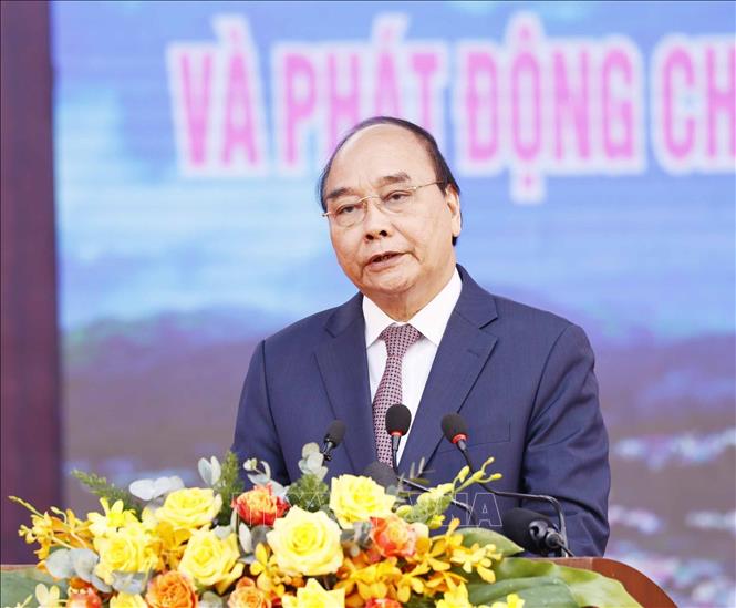 President Nguyen Xuan Phuc speaks at the inauguration ceremony for Dien Bien Phu martyrs’ memorial site. VNA Photo: Thống Nhất 