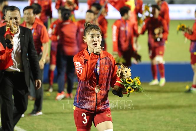 Cô gái dân tộc Khmer, trung vệ Chương Thị Kiều - tấm lá chắn vững chắc của đội tuyển nữ Việt Nam. Ảnh: Hoàng Linh-TTXVN