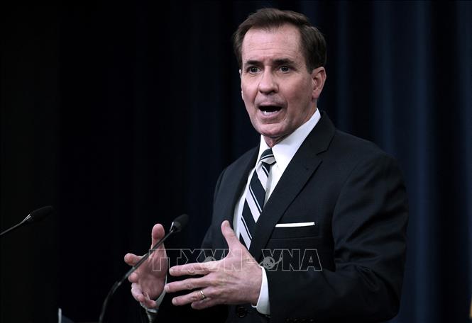 Trong ảnh: Phát ngôn viên Bộ Quốc phòng Mỹ John Kirby trong cuộc họp báo tại Washington DC., ngày 31/1/2022. Ảnh: AFP/TTXVN