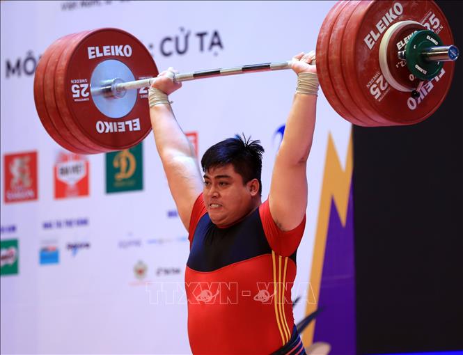 VĐV Nguyễn Minh Quang (Việt Nam) thi đấu chung kết hạng cân trên 89 kg của nam. Ảnh: Huy Hùng - TTXVN