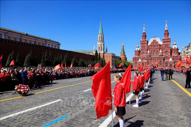 Trong ảnh: Quang cảnh buổi lễ kết nạp Đội Thiếu niên tiền phong mang tên Lênin trên Quảng trường Đỏ. Ảnh: Trần Hiếu - PV TTXVN tại Nga  