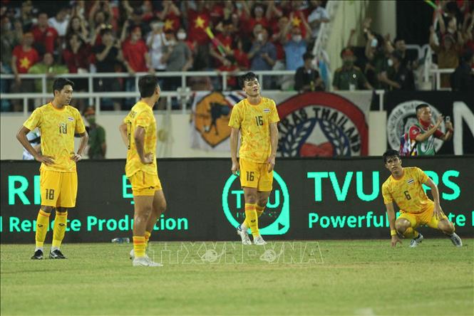 Các cầu thủ U23 Thái Lan lộ rõ vẻ thất vọng khi trận đấu kết thúc. Ảnh: Quốc Khánh-TTXVN