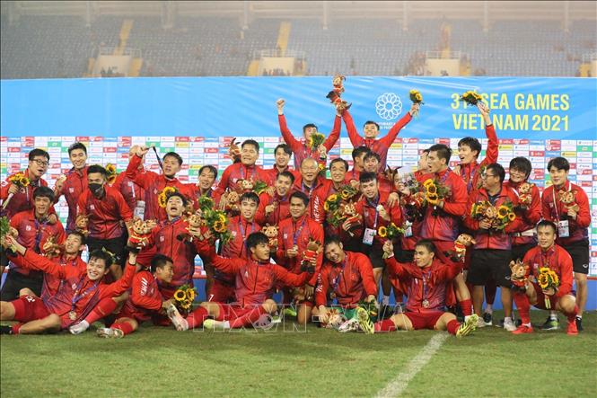 U23 Vietnam celebrate their win. VNA Photo