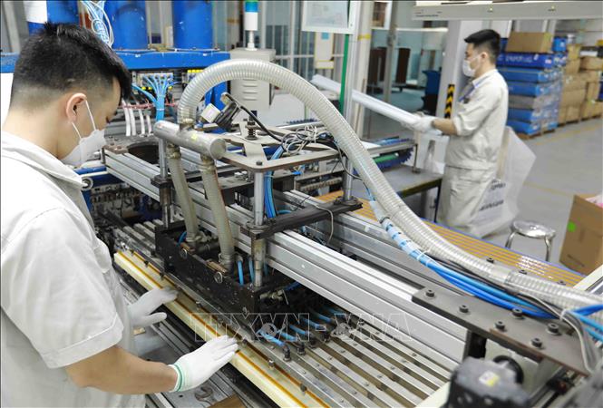 Dây chuyền sản xuất đèn Led  tại nhà máy của Công ty Cổ phần Rạng Đông. Ảnh: Vũ Sinh - TTXVN