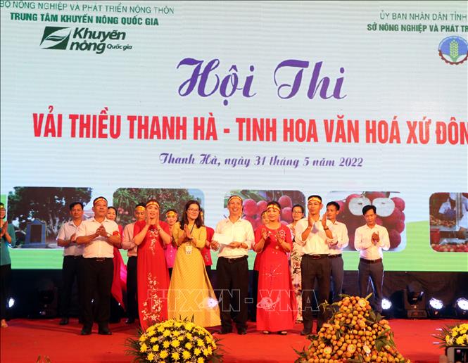 Trong ảnh: Trao vườn vải đẹp nhất cho đội xã Thanh Xá. Ảnh: Mạnh Tú - TTXVN