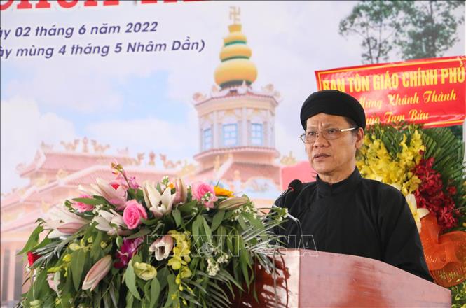 Trong ảnh: Trưởng Ban Trị sự Trung ương Phật hội Tứ Ân Hiếu Nghĩa Nguyễn Ngọc Trác phát biểu tại buỗi lễ. Ảnh: Công Mạo-TTXVN