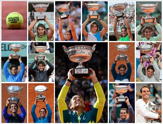 Trong ảnh: Vua sân đất nện Rafael Nada với 14 cup vô địch Roland-Garrosv. Ảnh: AFP/TTXVN