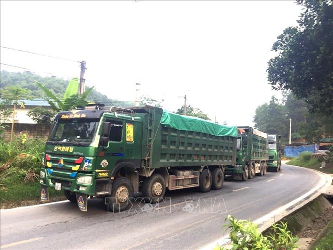 Trong ảnh: Các xe quá tải cố tình chống đối vượt trạm kiểm soát trọng tải. Ảnh: Tuấn Anh-TTXVN