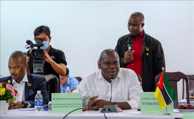Ông Sergio Jose Camunga Pantie, Trưởng đoàn nghị sĩ đảng Mặt trận Giải phóng Mozambique (Frelimo) tại Quốc hội phát biểu trao đổi tại buổi thăm Viện Lúa ĐBSCL . Ảnh: Thanh Liêm - TTXVN