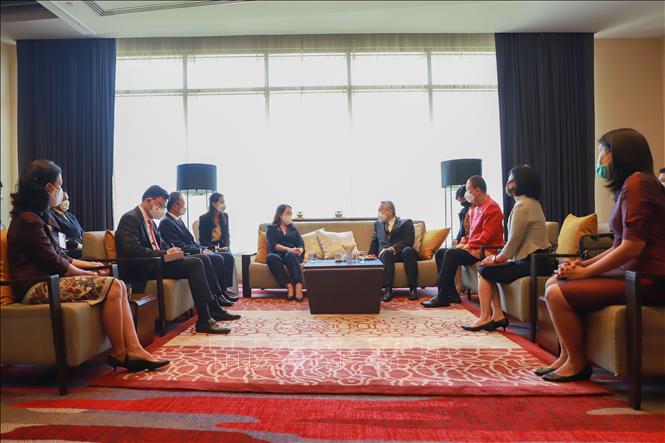 Vice President Vo Thi Anh Xuan (L) meets Thai Deputy Prime Minister and Foreign Minister Don Pramudwinai. VNA Photo: Ngọc Quang