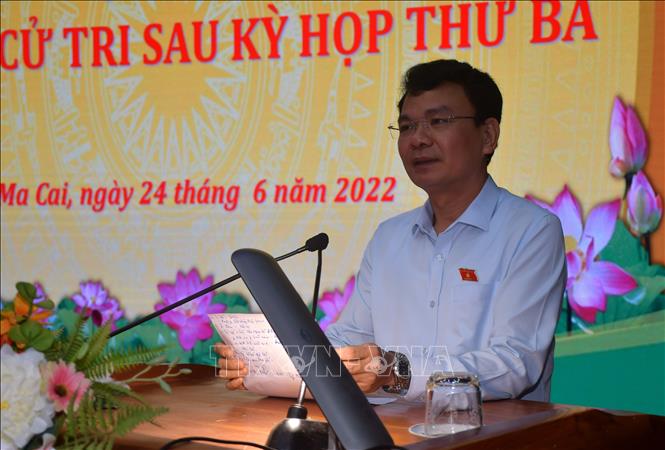 Trong ảnh: Bí thư Tỉnh ủy, Trưởng đoàn đại biểu Quốc hội tỉnh Lào Cai Đặng Xuân Phong phát biểu tại Hội nghị. Ảnh: Quốc Khánh - TTXVN