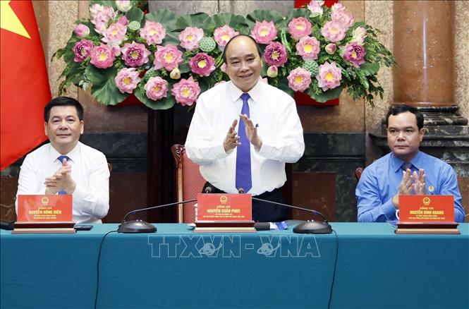 Chủ tịch nước Nguyễn Xuân Phúc tại buổi gặp mặt cán bộ, công nhân lao động tiêu biểu ngành Dầu khí. Ảnh: Thống Nhất – TTXVN