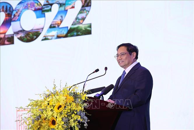 Thủ tướng Phạm Minh Chính phát biểu tại Diễn đàn Đầu tư Đà Nẵng năm 2022. Ảnh: Dương Giang-TTXVN