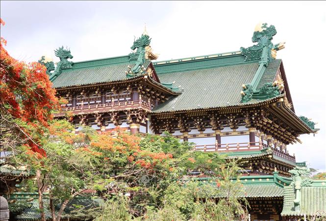 Trong ảnh: Kiến trúc chùa Minh Thành độc đáo, mang đậm phong cách Nhật Bản. Ảnh: Hồng Điệp - TTXVN
