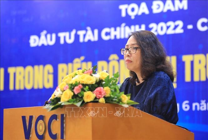 Trong ảnh: Vụ trưởng Vụ Phát hành thị trường Ủy ban Chứng khoán Nhà nước Tạ Thanh Bình phát biểu tại buổi tọa đàm. Ảnh: Tuấn Anh - TTXVN