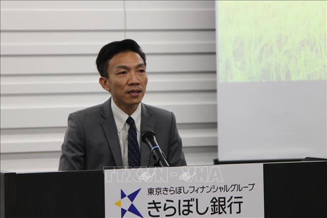 Ông Nguyễn Chánh Trung, Phó Tổng Giám đốc Công ty Cổ phần Tập đoàn Tân Long phát biểu tại sự kiện ra mắt gạo ST25 ở Tokyo. Ảnh: Đào Thanh Tùng/Phóng viên TTXVN tại Tokyo