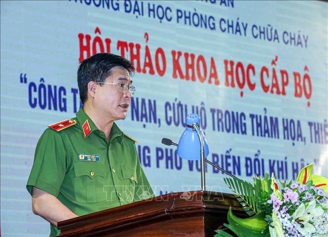 Thiếu tướng Nguyễn Tuấn Anh, Cục trưởng Cục cảnh sát PCCC và CNCH (Bộ Công an) phát biểu. Ảnh: Phạm Kiên - TTXVN