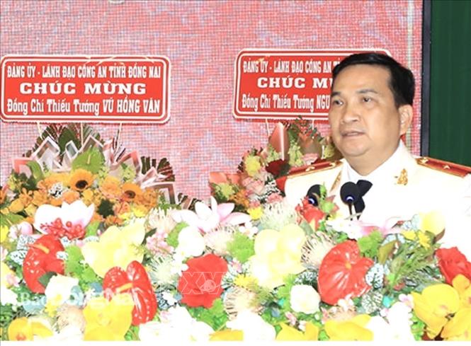 Trong ảnh: Thiếu tướng Nguyễn Sỹ Quang, Giám đốc Công an tỉnh Đồng Nai phát biểu nhận nhiệm vụ. Ảnh: TTXVN phát