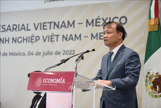 Deputy Minister of Industry and Trade Do Thang Hai speaks at the Vietnam-Mexico Business Forum in Mexico City on July 4. VNA Photo: Việt Hùng