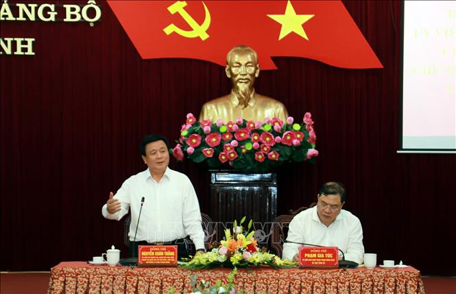 Trong ảnh: Ủy viên Bộ Chính trị, Giám đốc Học viện Chính trị quốc gia Hồ Chí Minh, Chủ tịch Hội đồng Lý luận Trung ương Nguyễn Xuân Thắng phát biểu tại buổi làm việc với lãnh đạo tỉnh Nam Định. Ảnh: Văn Đạt - TTXVN