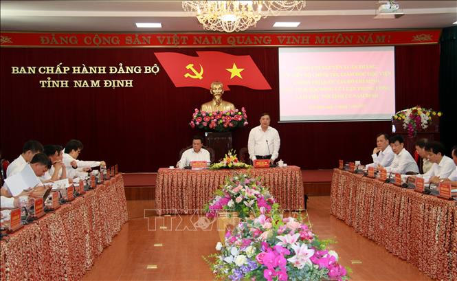 Trong ảnh: Bí thư Tỉnh ủy Nam Định Phạm Gia Túc phát biểu tại buổi làm việc. Ảnh: Văn Đạt - TTXVN