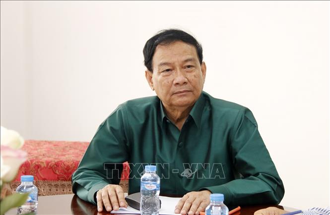 Trong ảnh: Chủ tịch Hội Nghệ sĩ quốc gia Lào Bouangeun Xaphouvong. Ảnh: Phạm Kiên - Phóng viên TTXVN tại Lào