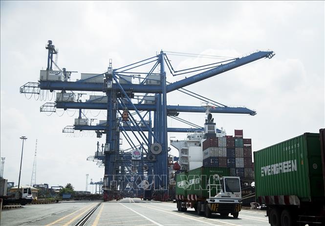Trong ảnh: Bốc dỡ container tại Cảng Cát Lái (TP Hồ Chí Minh).
Ảnh: Hồng Đạt - TTXVN
 