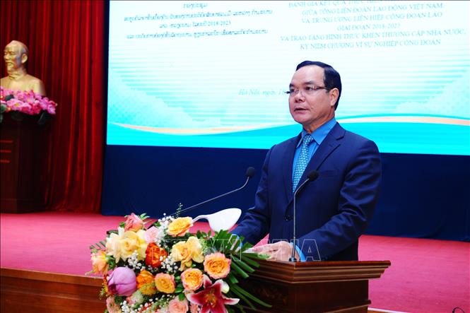 Trong ảnh: Chủ tịch Tổng Liên đoàn Lao động Việt Nam Nguyễn Đình Khang phát biểu. Ảnh: Minh Đức -–TTXVN